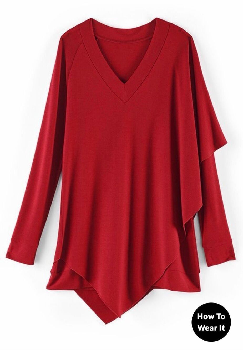 NWT Soft Surroundings Madeline Asymmetric Tunic V-Neck Sangria Red Size XL